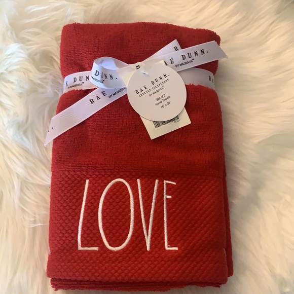 Rae Dunn LOVE set of 2 hand towels - Picture 2 of 3